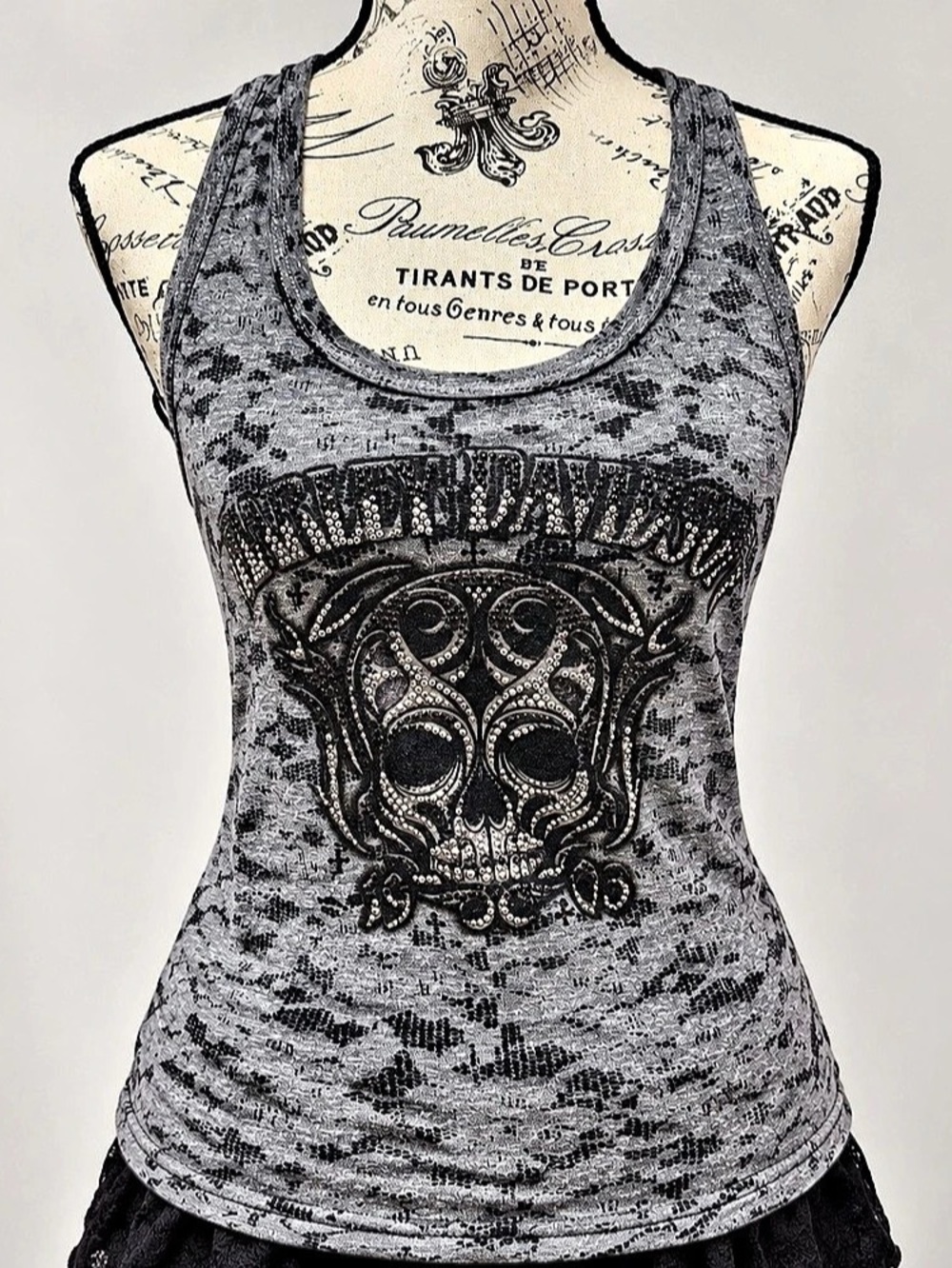 Harley-Davidson Rhinestone Skull Burnout Tank Top Women's Camo Medium